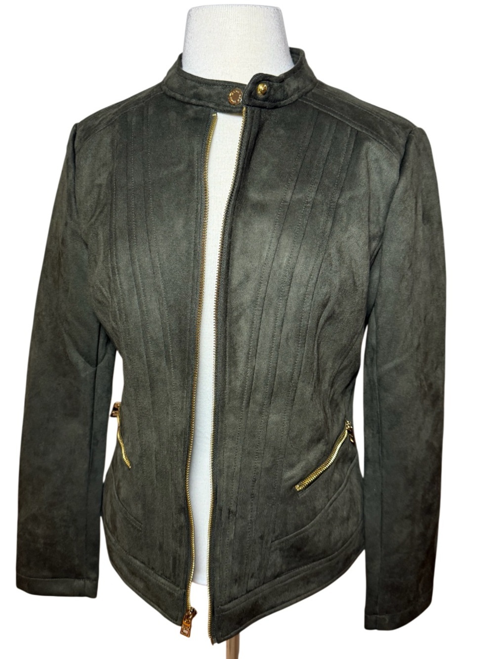 Women’s Olive Faux Suede Zip-Front Jacket by Andrew Marc-Size M Like New